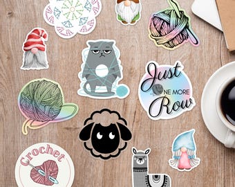 Crochet Lover Waterproof Stickers: Limited Edition, Yarn, Cat, Gnome Designs