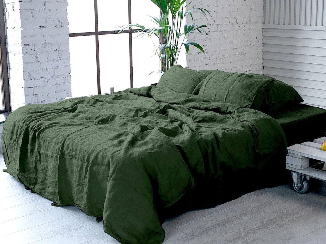 Linen bedding set in Green from 3 piece. Includes Duvet Cover Etsy