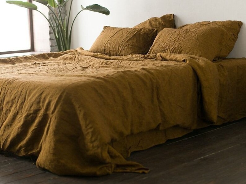 Linen Bedding Set Bronze Duvet Cover 2 Image 0