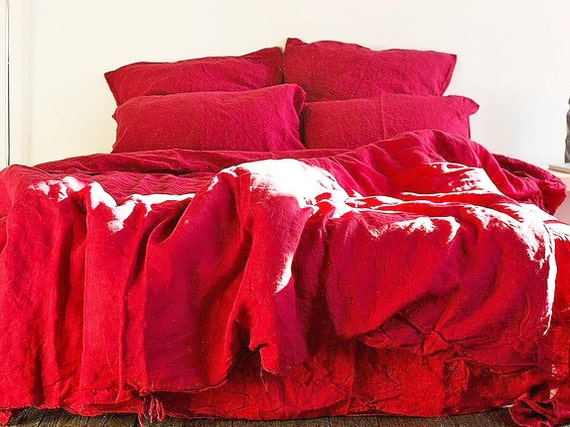 Linen Bedding Set Red Duvet Cover Set Duvet Cover 2 Etsy