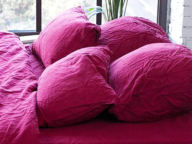 Natura Linen Pillow Cover Pink Peacock Linen Pillowcase Etsy