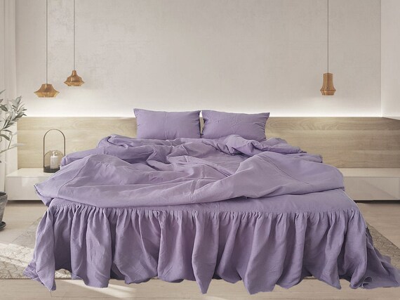 Duvet Cover Set Of 3 Items In Light Lilac Linen Twin Full Etsy