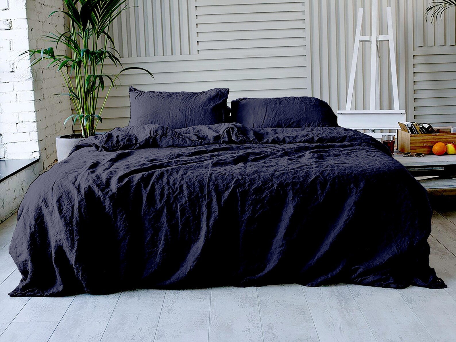 Linen Duvet cover in Dark Blue. Soft Coverlet from organic Etsy
