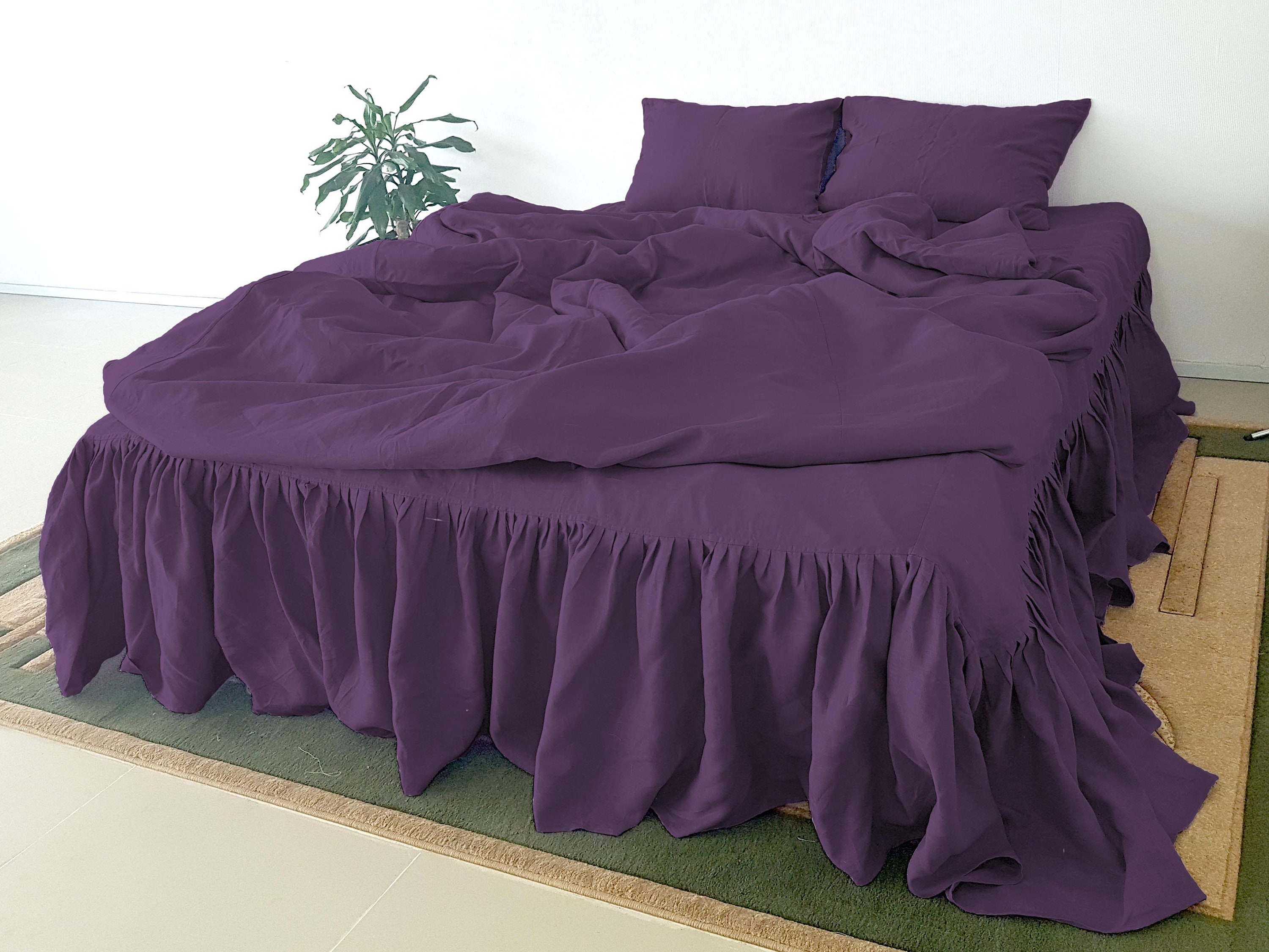 Linen Bedding set in Dark Purple. Duvet Cover set Sheets set Etsy