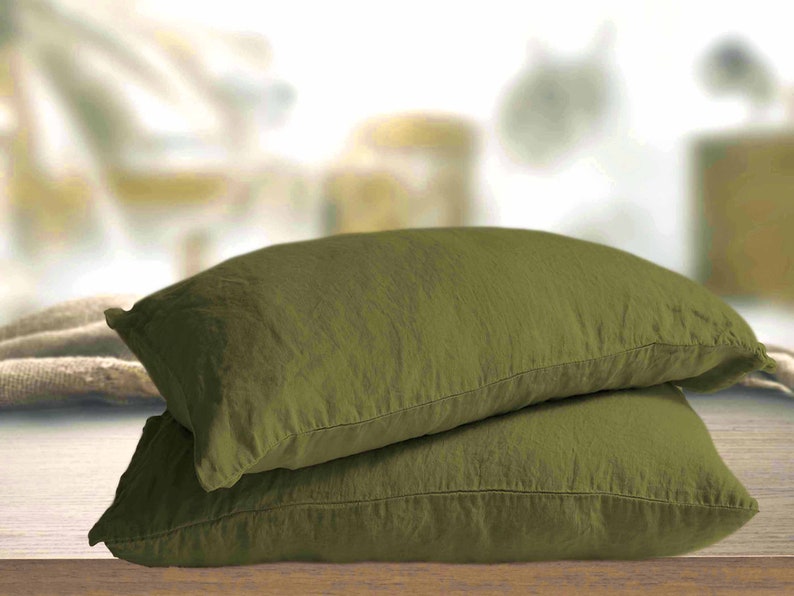Linen Pillowcase in Olive color. Pillow Cover from organic | Etsy