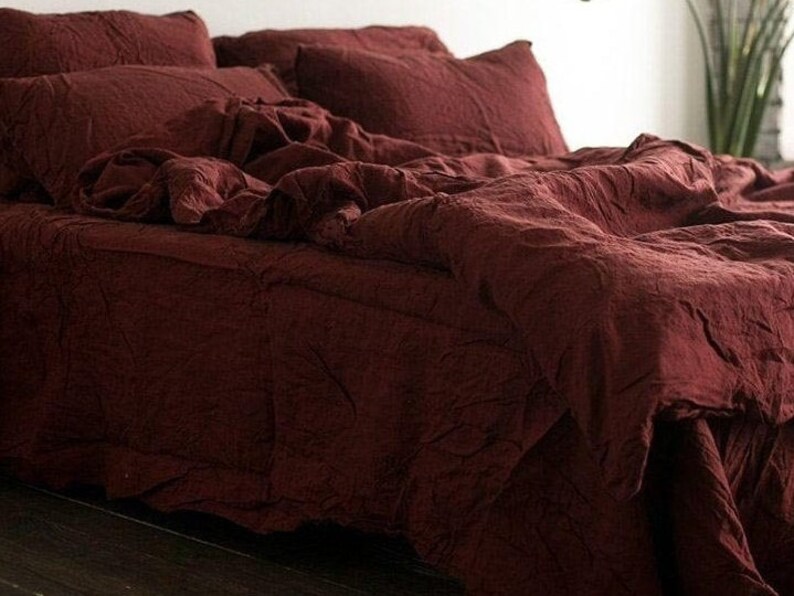 Linen Duvet Cover Set 3 Pc In Burgundy Duvet Cover 2 Etsy