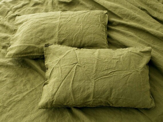 Natura Linen Pillow Cover Olive Linen Pillowcase Queen Etsy