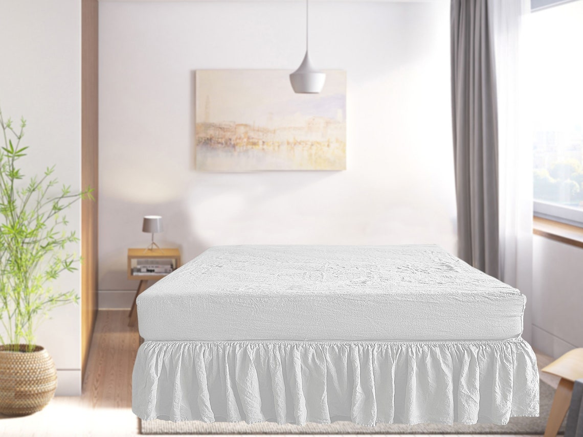 Ruffled Linen bedskirt in White for farmhouse. Bohemian Etsy