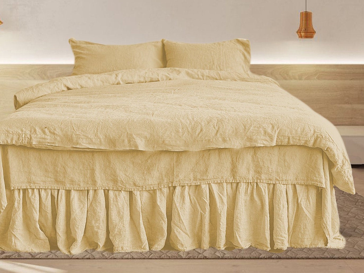 Soft Linen Bedding Set In Cream Duvet Cover Of Three Items Twin Full Queen King Bed Custom Size Order