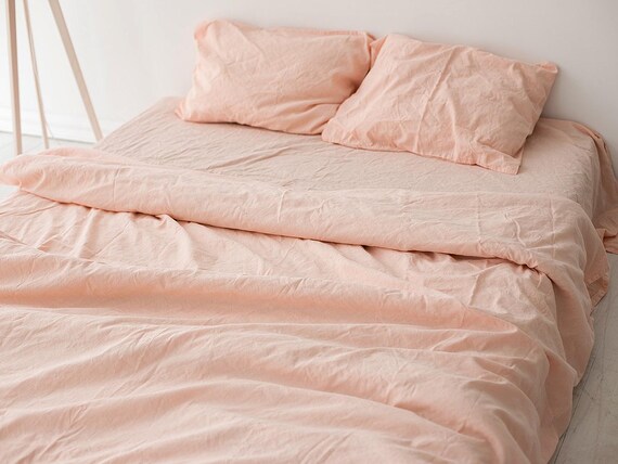 Linen Bedding Set Peach Duvet Cover Set Duvet Cover 2 Etsy