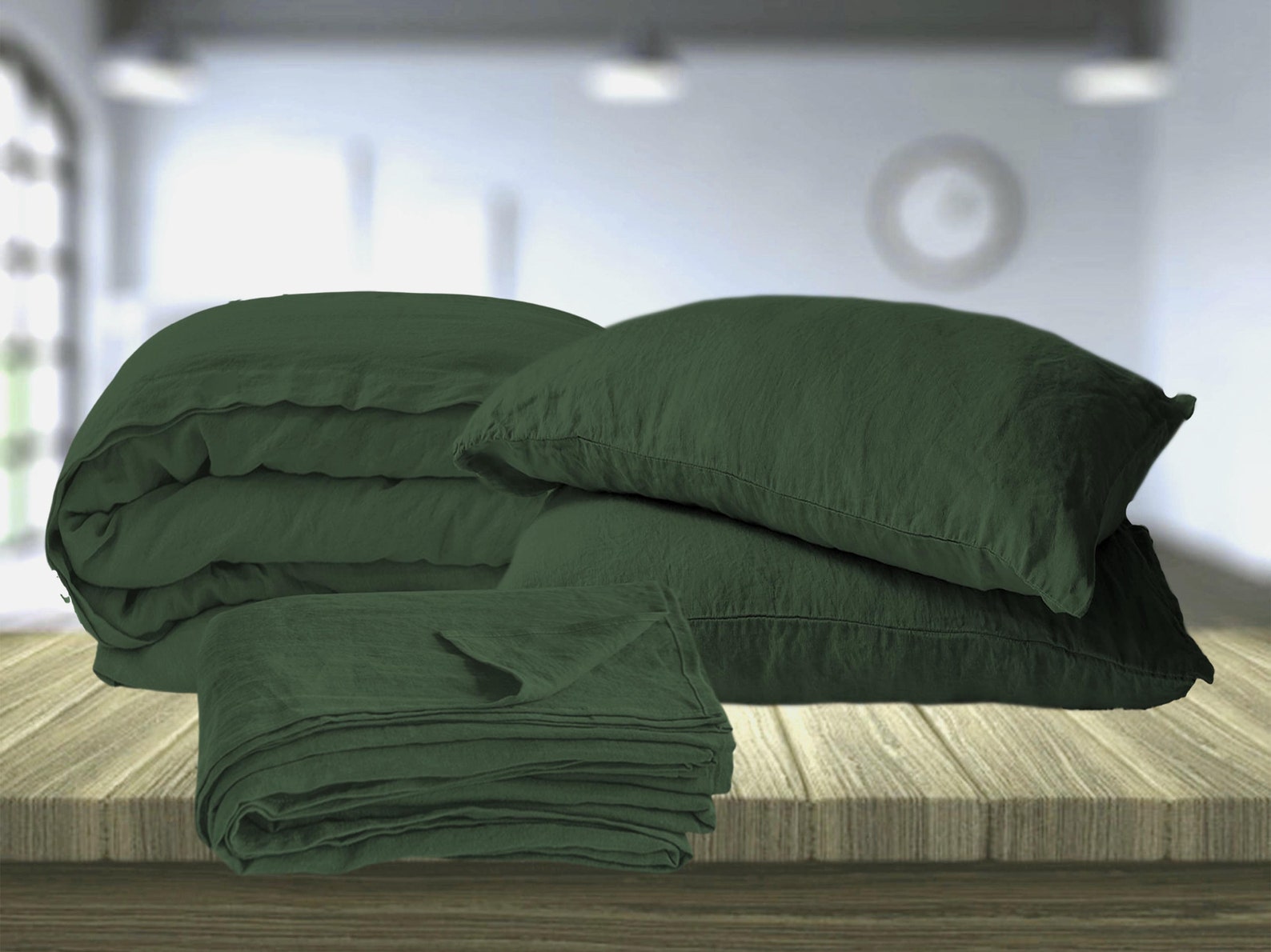 Linen bedding set in Green from 3 piece. Includes Duvet Cover Etsy