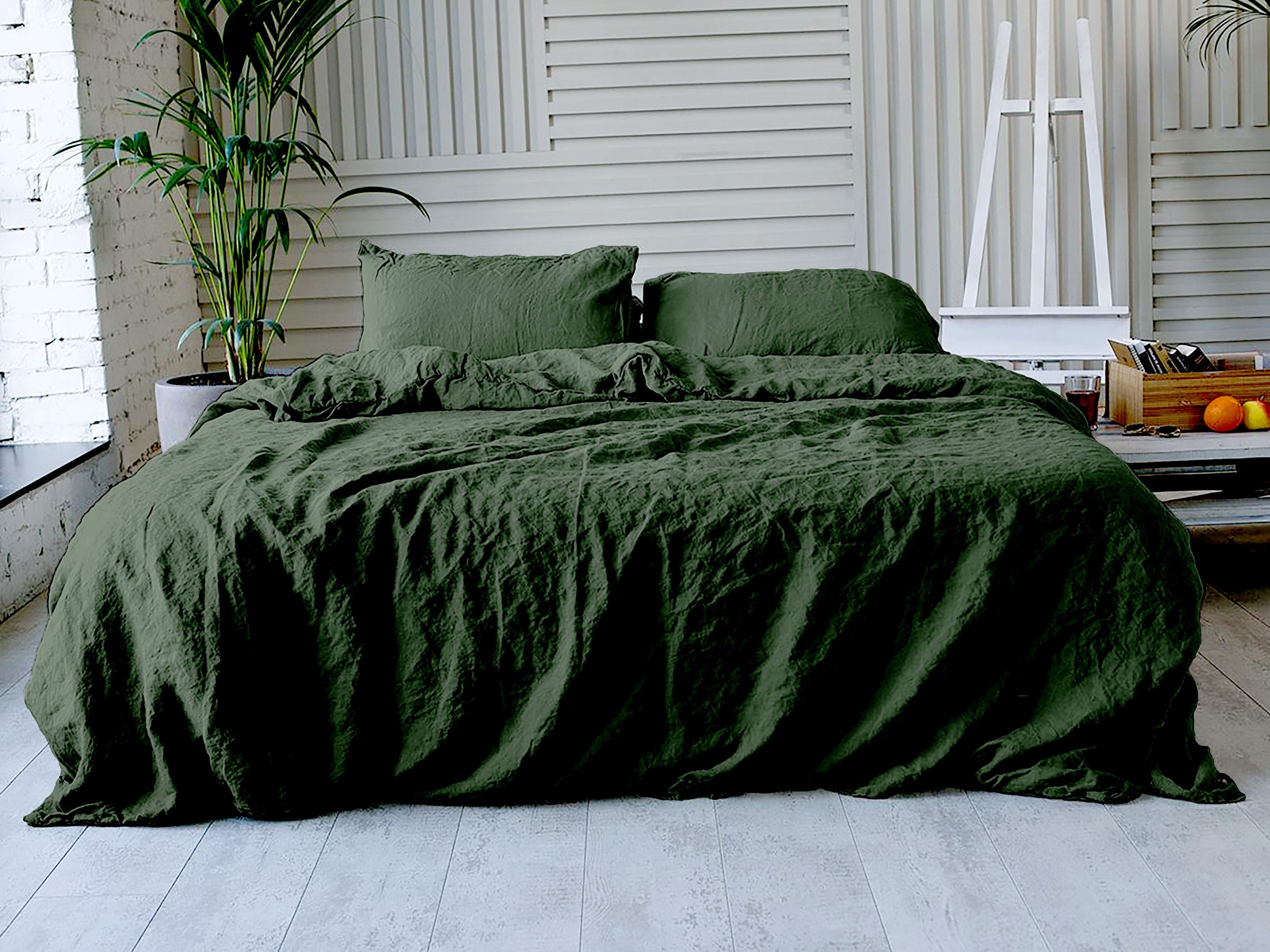 Linen bedding set in Green from 3 piece. Includes Duvet Cover Etsy