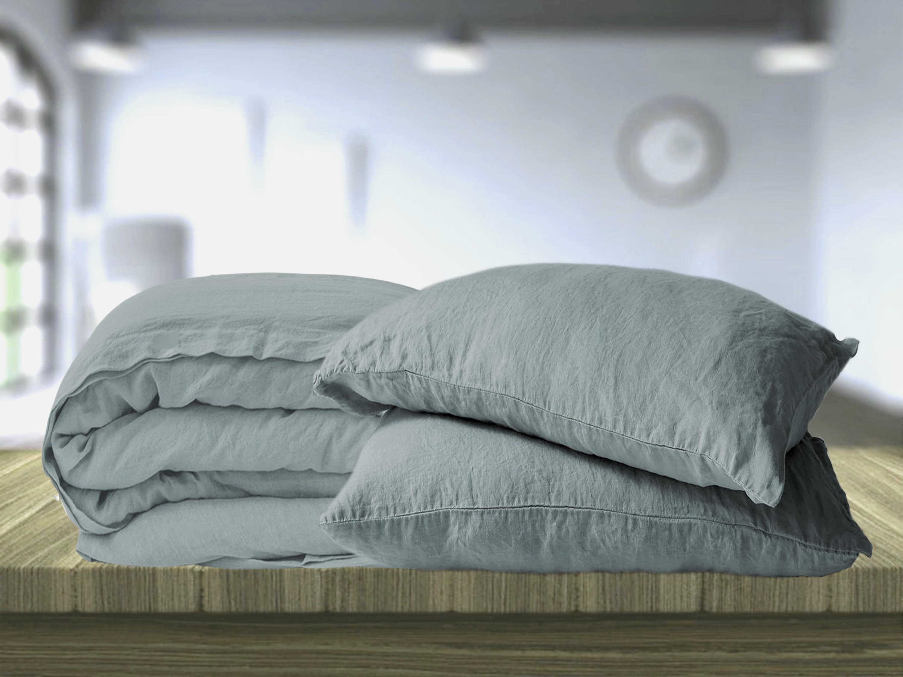 Duvet cover & 2 pillowcases in Dusty Blue color from natural Etsy