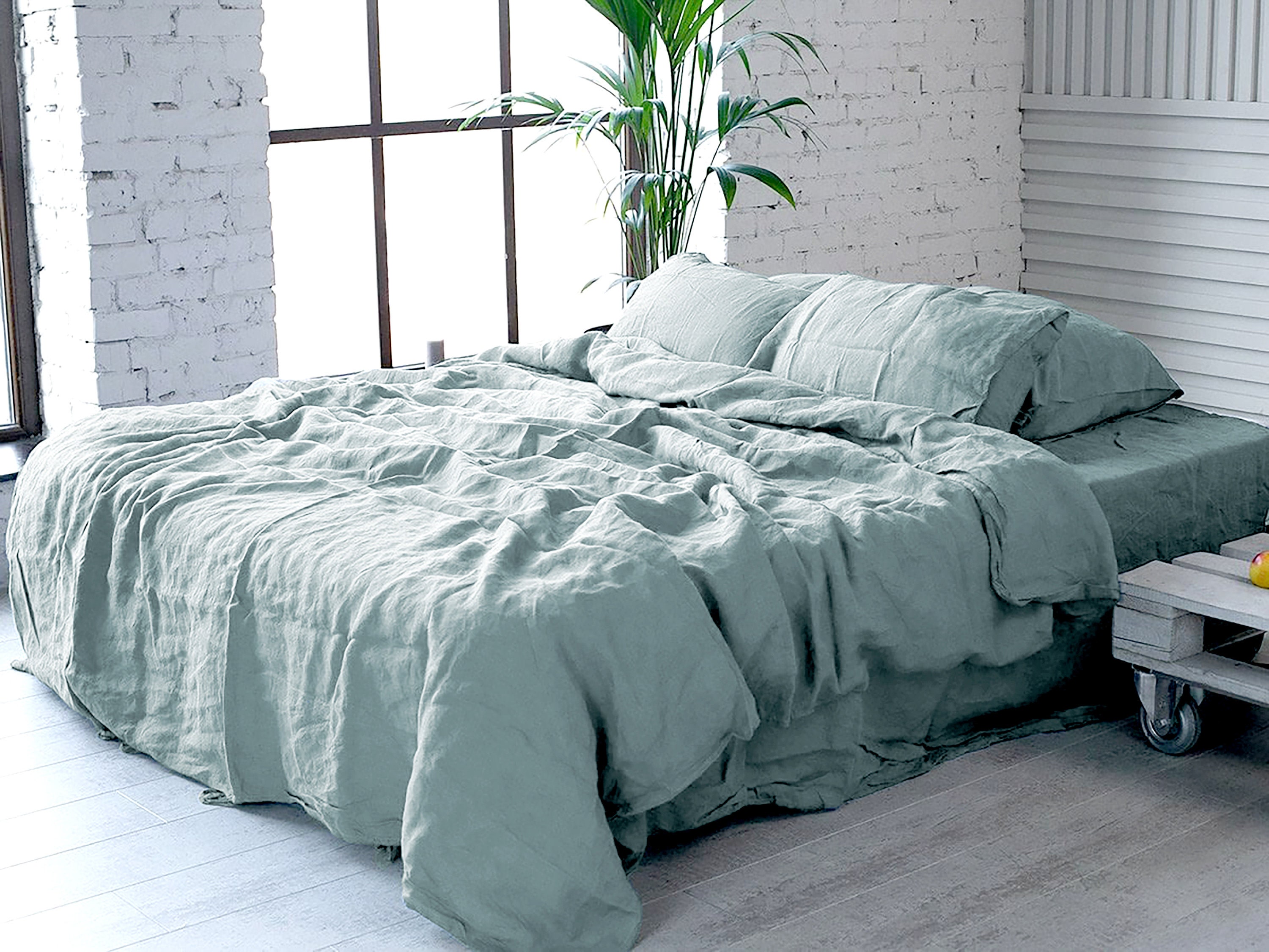 Linen bedding set in Dusty Blue from 3 piece. Includes Duvet Etsy