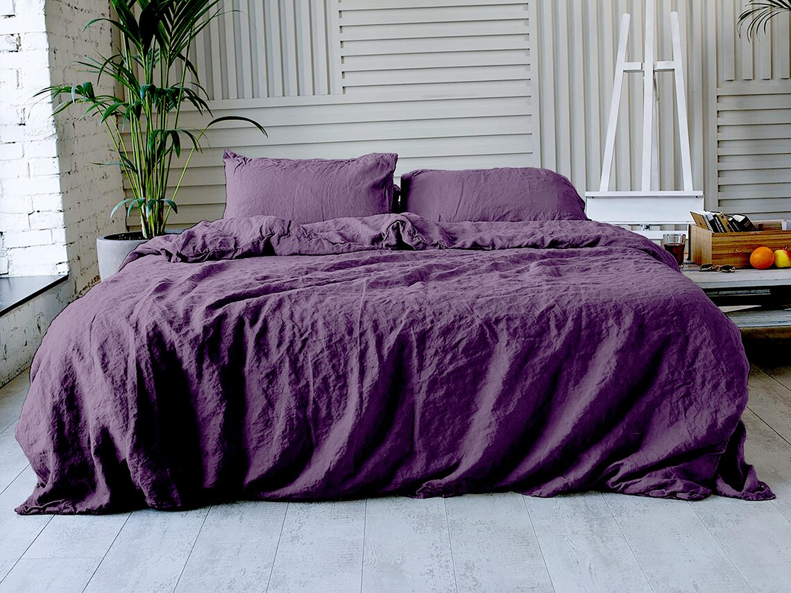 Linen Fitted sheet in Dark Purple. Soft Bed Sheet organic flax | Etsy