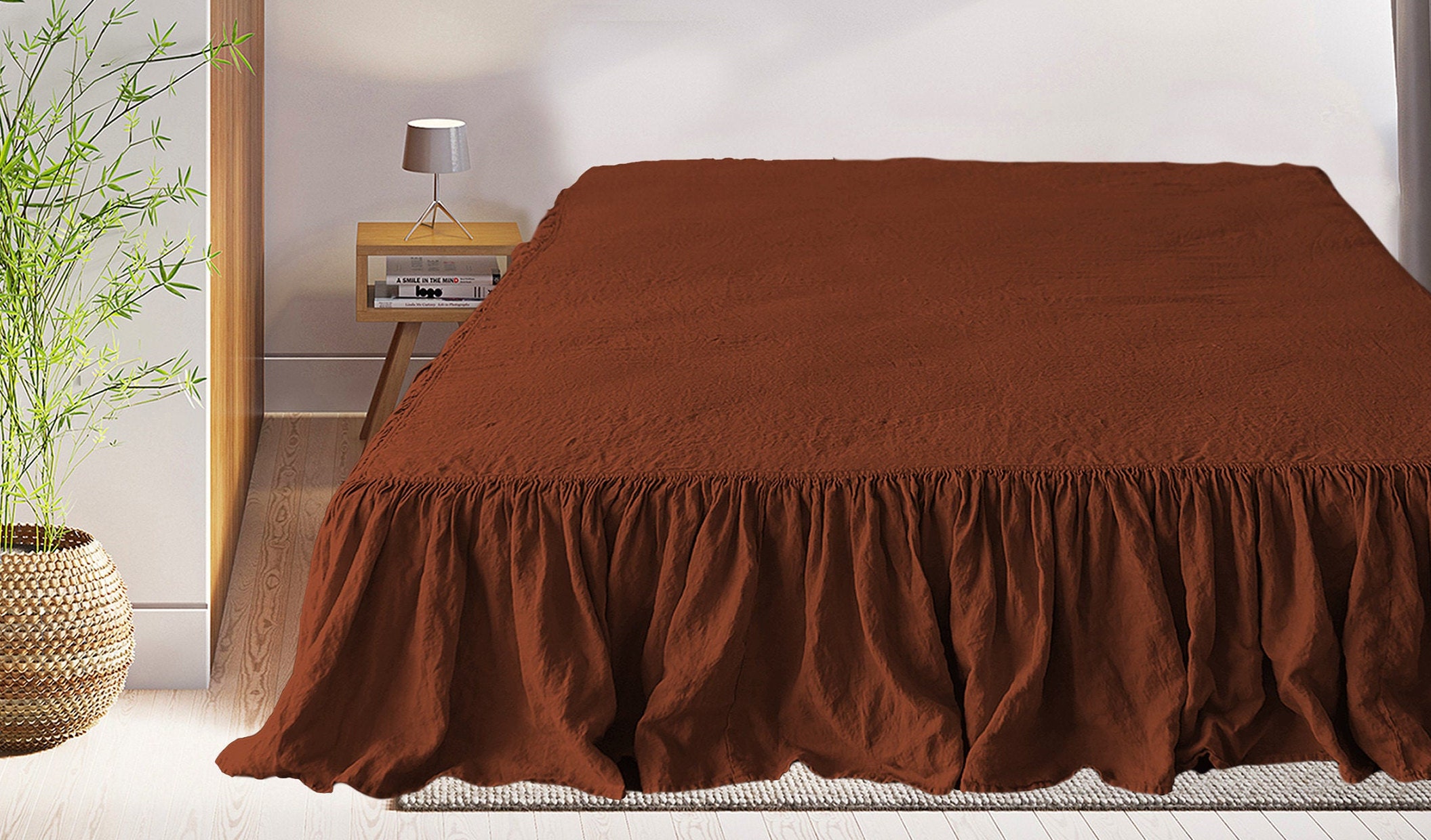 Ruffled Linen bed skirt in Rusty. Tailored bed valance Etsy