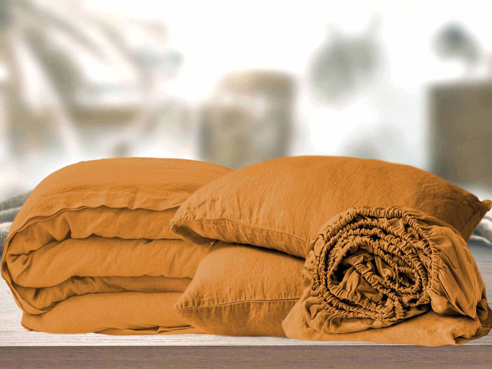 Linen FITTED SHEET in Mustard color. Bohemian Bed Sheet from Etsy