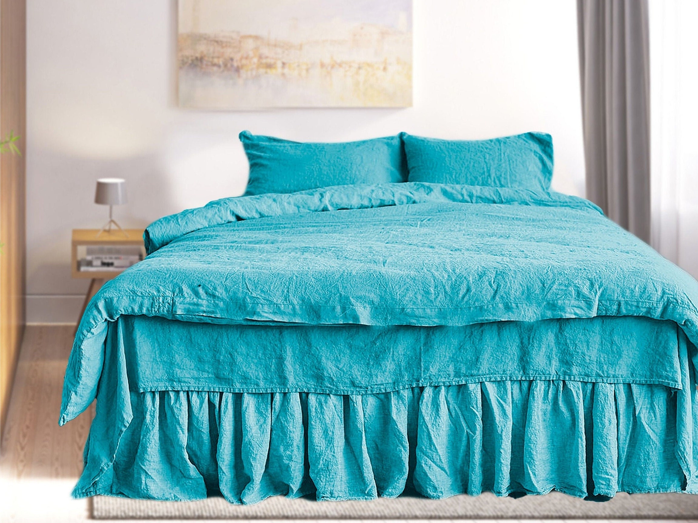 Linen bedding set in Turquoise. Softened flax Bohemian Duvet Etsy