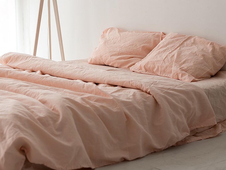 Linen Bedding Set Peach Duvet Cover 2 Image 0