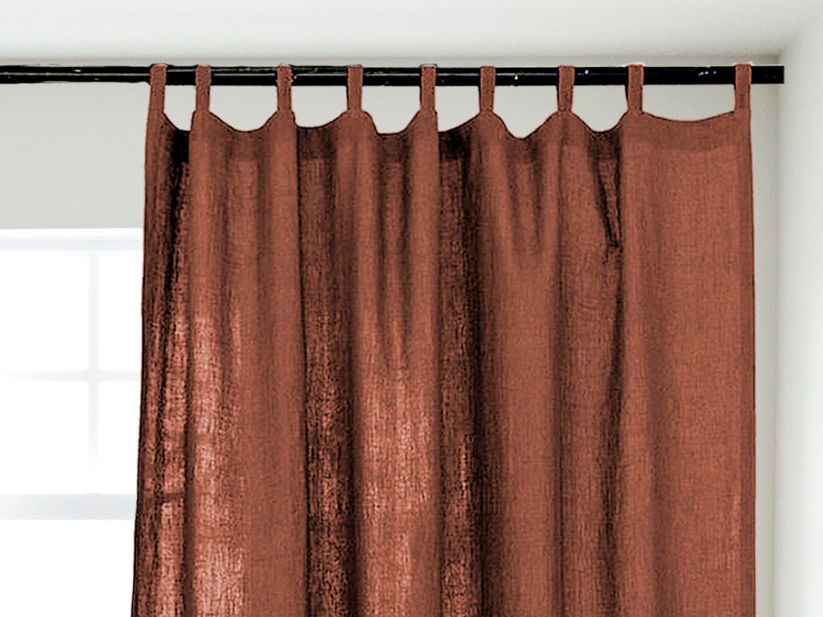 Soft organic Linen Curtains in Rusty color. Long ecofriendly Etsy