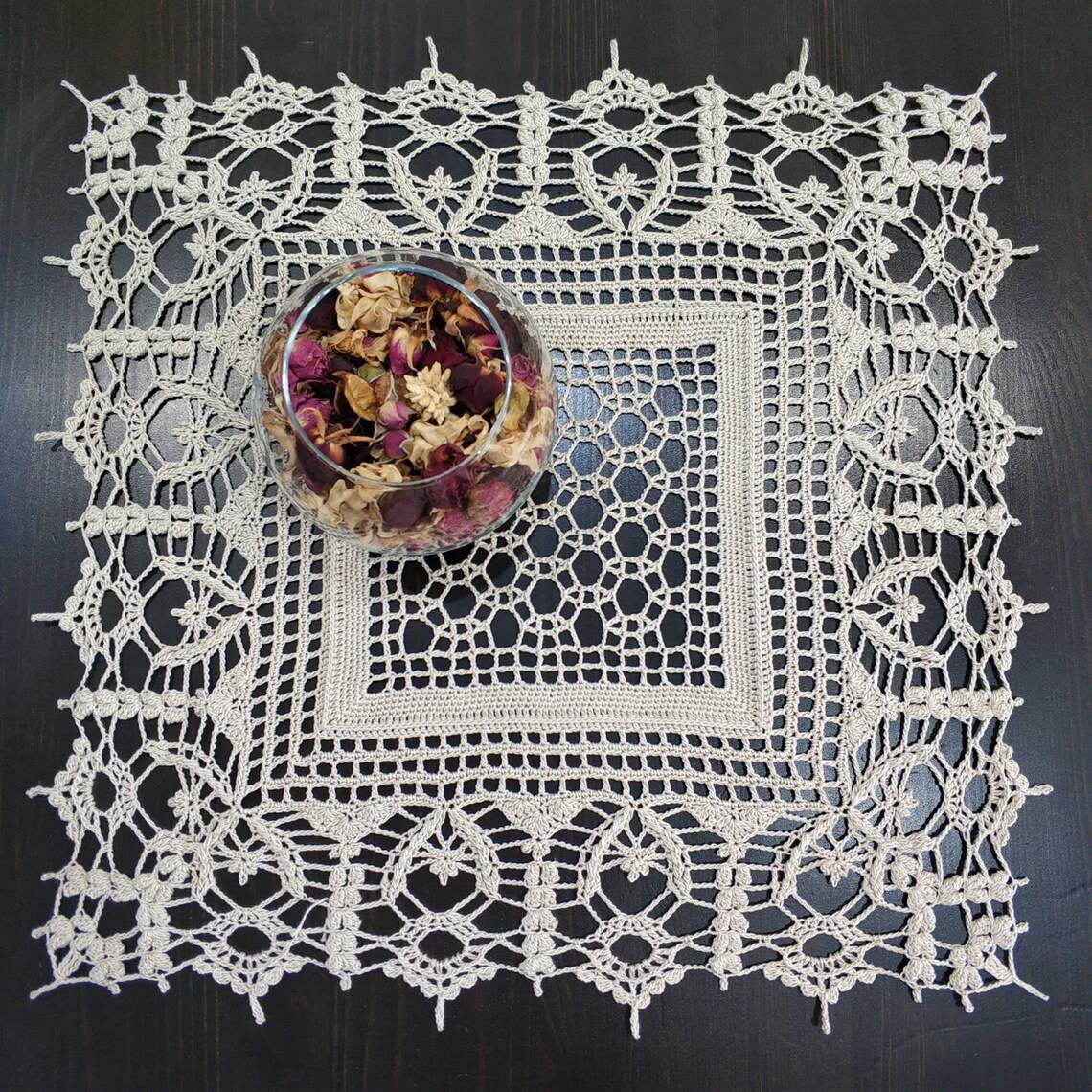 Square lace doilies biege cotton centerpiece large crochet Etsy