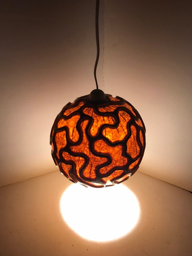Hanging Carved Blob Gourd Lamp Unique Handmade Eclectic Home Etsy