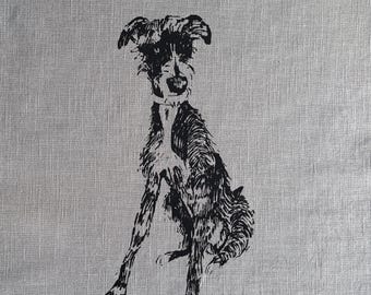 Lurcher coloured Linen Tea Towel