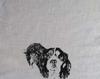 King Charles Spaniel coloured Linen Tea Towel