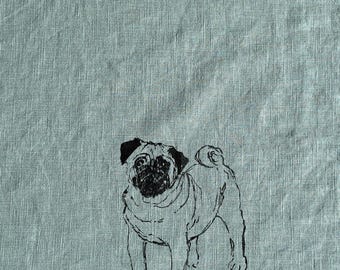 Pug coloured Linen Tea Towel