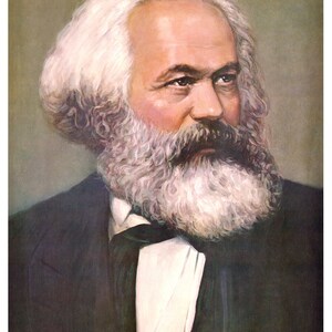 May include: A portrait of Karl Marx, a German philosopher, economist, historian, sociologist, political theorist, journalist and revolutionary socialist. He is known for his theories about capitalism and communism.