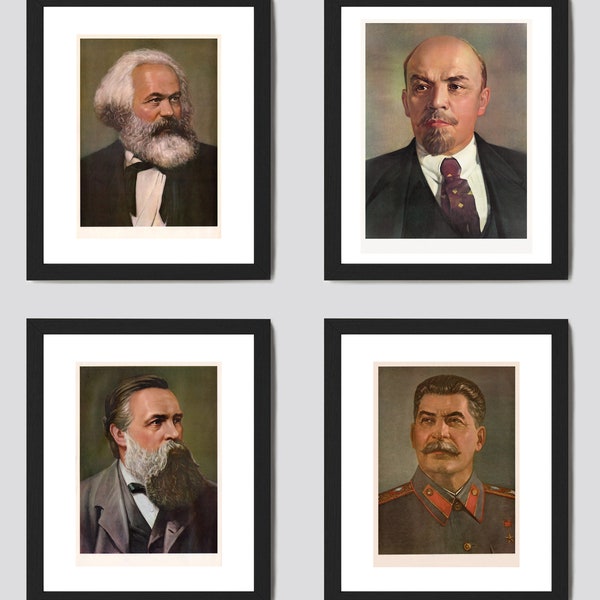 Set von 4 hochauflösenden digitalen Datei herunterladen JPG-Propaganda-Reproduktion-Poster, Marx-Lenin-Engels-Stalin-Kommunist, Art Reprint, Home Wall Decor