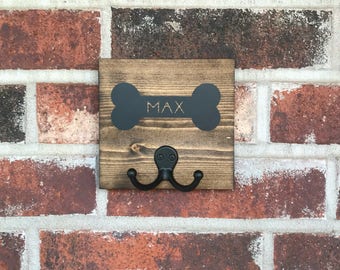 Leash/Key Hook Holder - Dog Bone & Personalized Pet Name