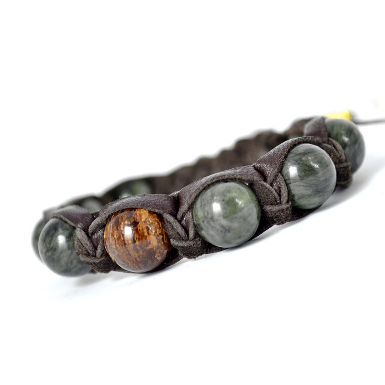 Mens bracelet Nephrite Bronzite Men bracelet Leather bracelet Mens stone bracelet Shamballa Men/'s bracelet Women/'s bracelet Mens talisman