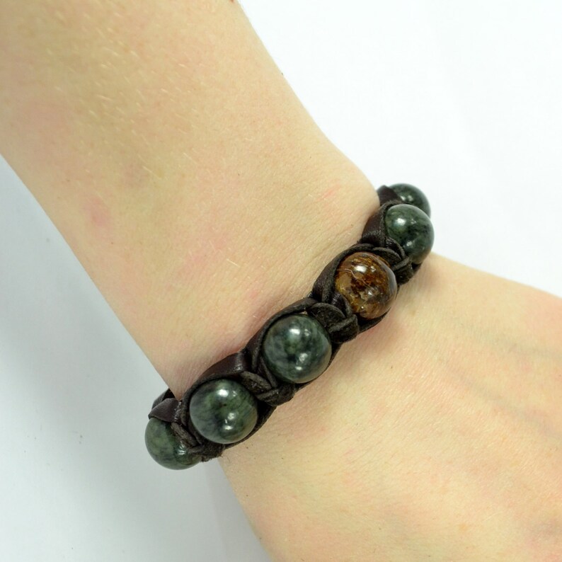 Mens bracelet Nephrite Bronzite Men bracelet Leather bracelet Mens stone bracelet Shamballa Men/'s bracelet Women/'s bracelet Mens talisman