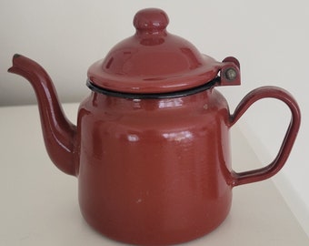 Miniature teapot enamel barn red vintage kettle enamelware