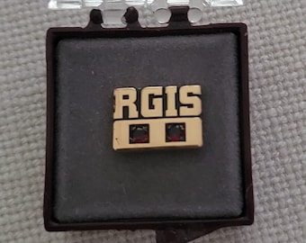 RGIS ruby employee service award tie tack pin 2 stones goldtone