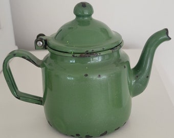 Miniature enamel teapot green kettle enamelware