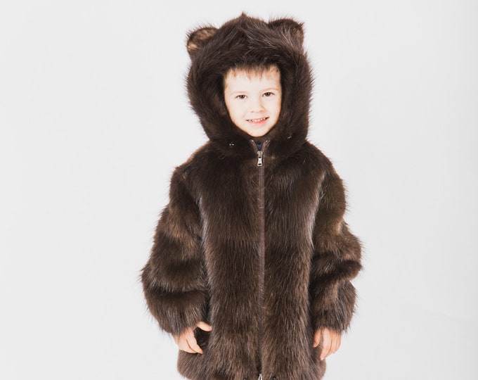 Fur coat for boy, real beaver fur, winter coat