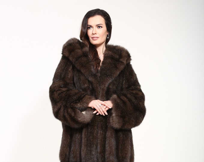 Ultimate Elegance: Handcrafted Russian Sable Fur Coat with Hood - Luxurious Warmth for Every Season