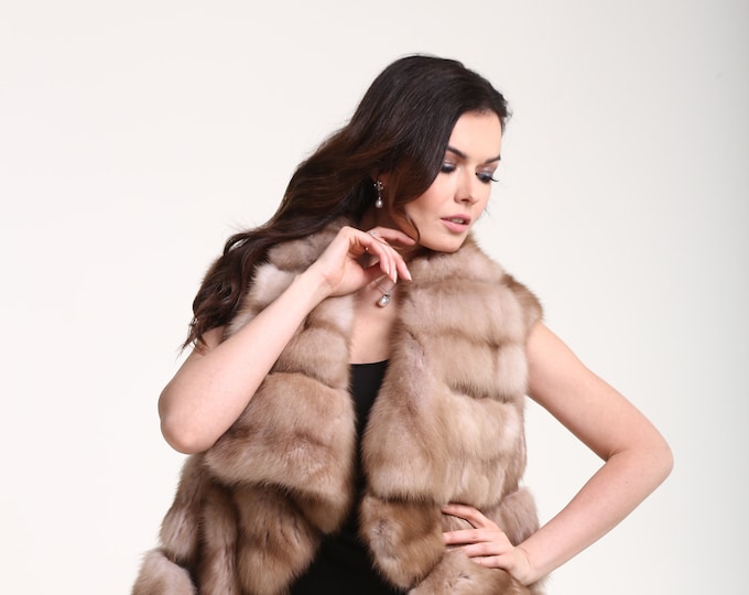 Women's fur vest , real marten fur, apache collar