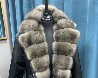 Luxury Women's Bomber Jacket with Russian Sable Fur Accents