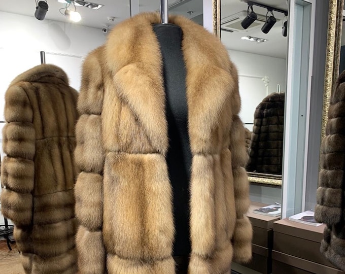Long fur coat, real marten fur, coat for winter
