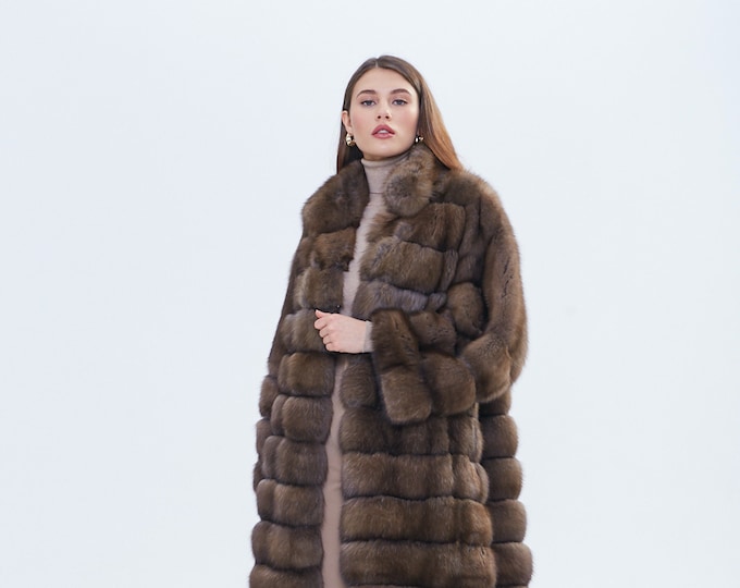 Long fur coat, real Russian sable fur