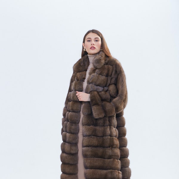 Long fur coat, real Russian sable fur