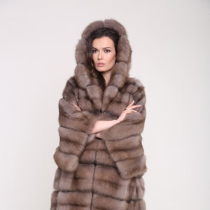 140 Long Fur Coat With a Hood, Marten Fur - Etsy