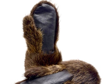 Winter long men's Beaver fur mittens