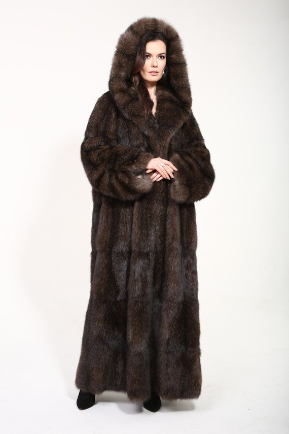 Long Russian Sable Fur Coat With a Hood 