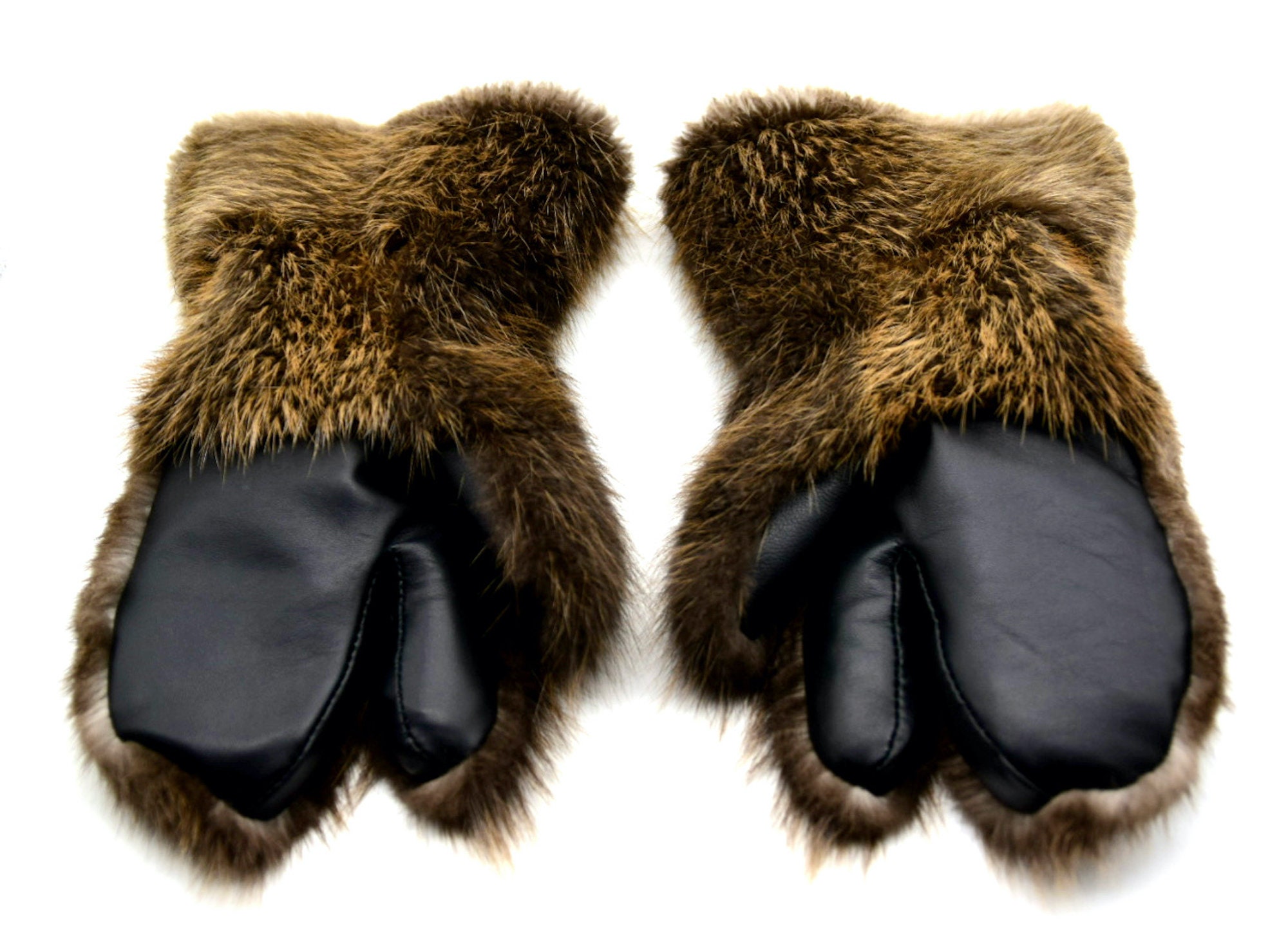 Winter Men s Long Beaver Fur Mittens Etsy Canada