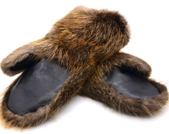 Winter long men's beaver fur mittens