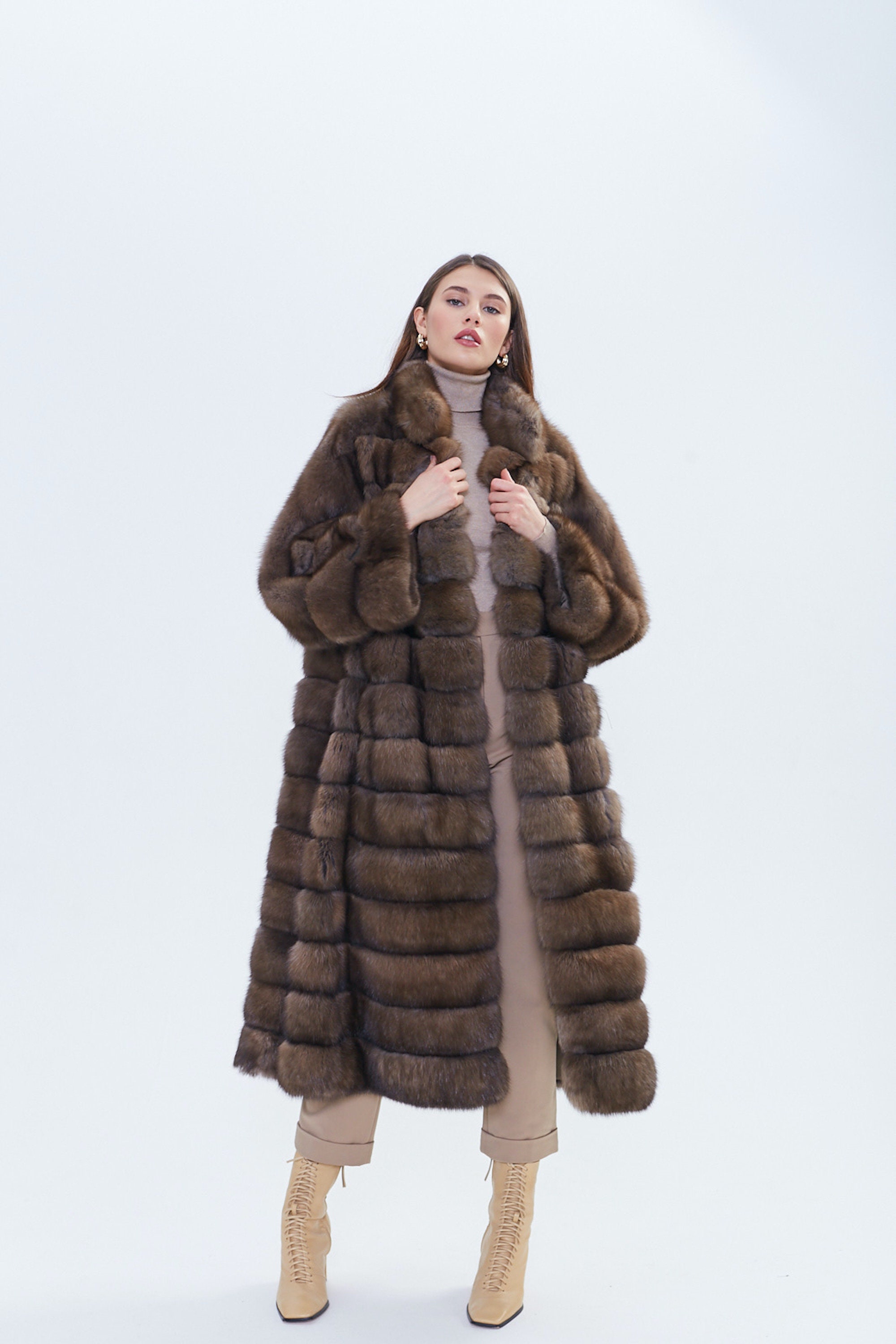 Long fur coat, real Russian sable fur